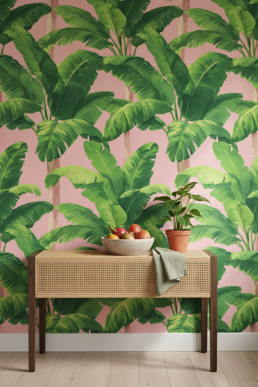Soft Pink Tropical Palm Leaf Wallpaper