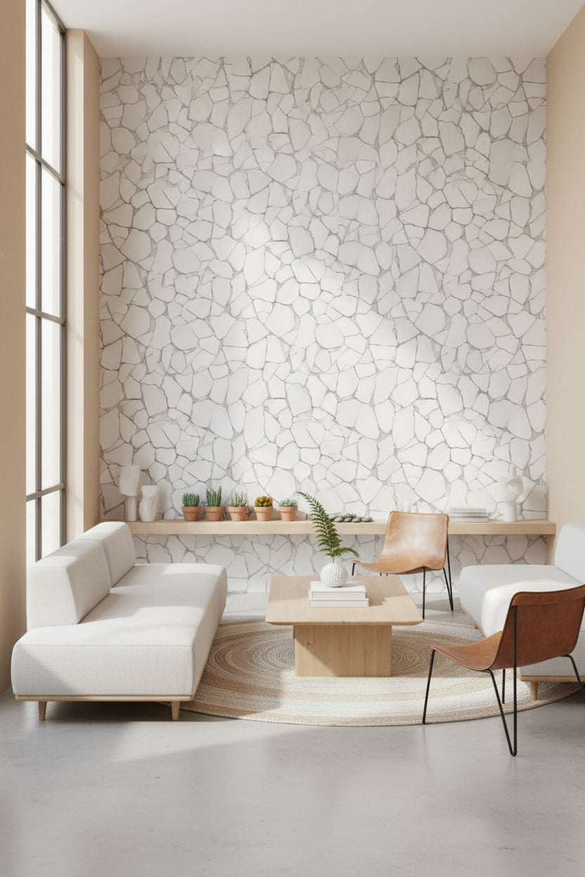 White and Gray Stonelike Pattern Wallpaper