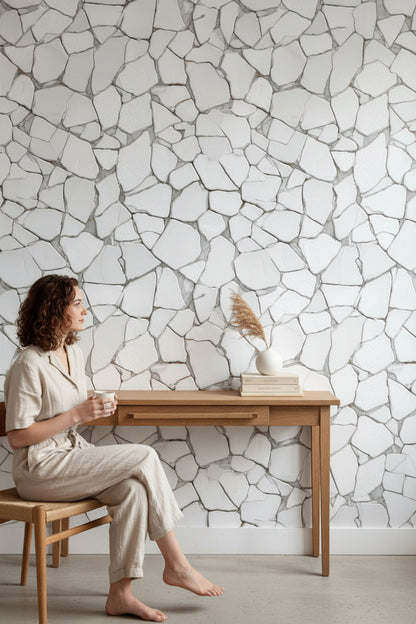 White and Gray Stonelike Pattern Wallpaper