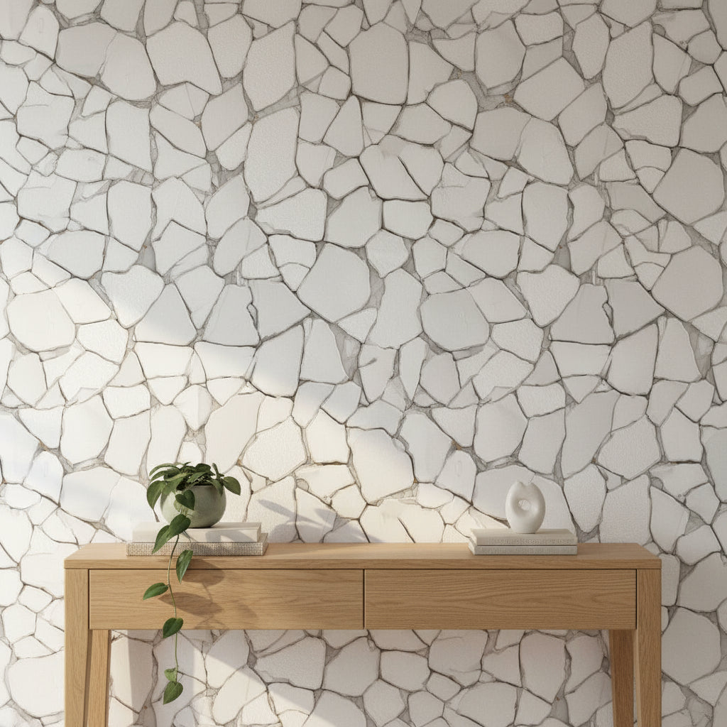 White and Gray Stonelike Pattern Wallpaper