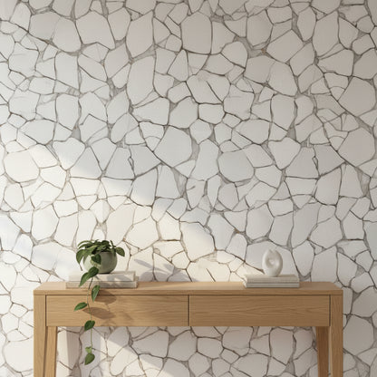 White and Gray Stonelike Pattern Wallpaper