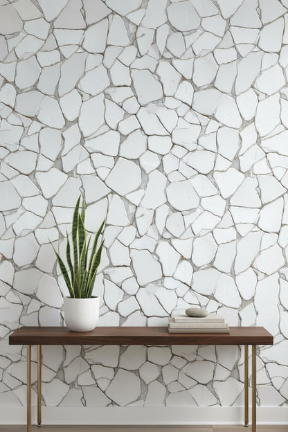 White and Gray Stonelike Pattern Wallpaper