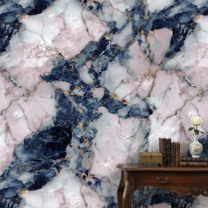 Navy Blue and Blush Pink Marble Wallpaper