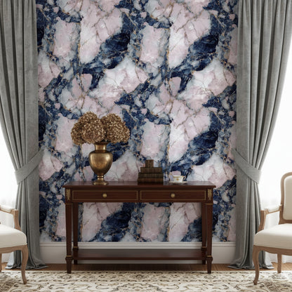 Navy Blue and Blush Pink Marble Wallpaper