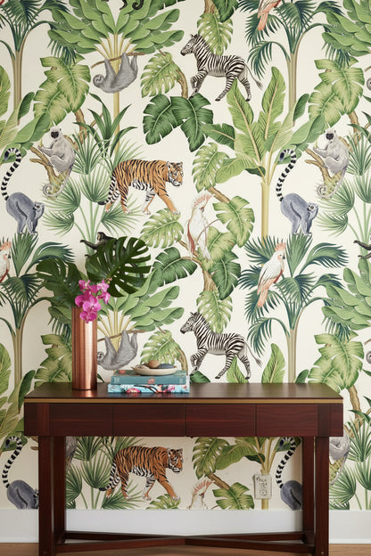 Cream Jungle Safari Animal Wallpaper