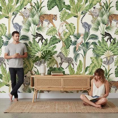 Cream Jungle Safari Animal Wallpaper