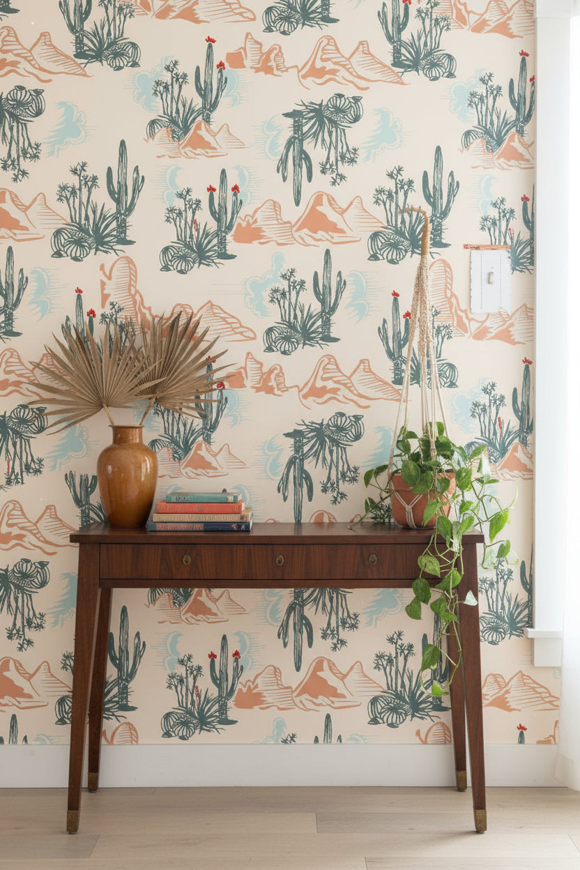 Cream and Terracotta Desert Scene Wallpaper