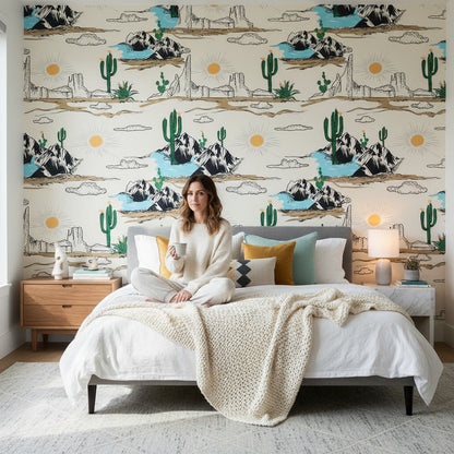 Cream Southwestern Desert Landscape Wallpaper