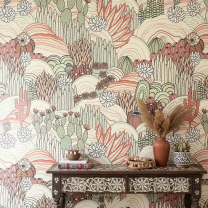 Desert Cactus Oasis Botanical Wallpaper