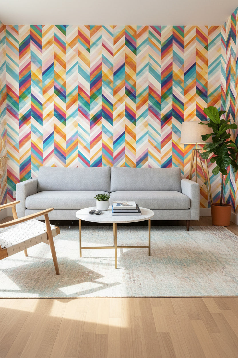 Vibrant Multicolor Chevron Geometric Wallpaper