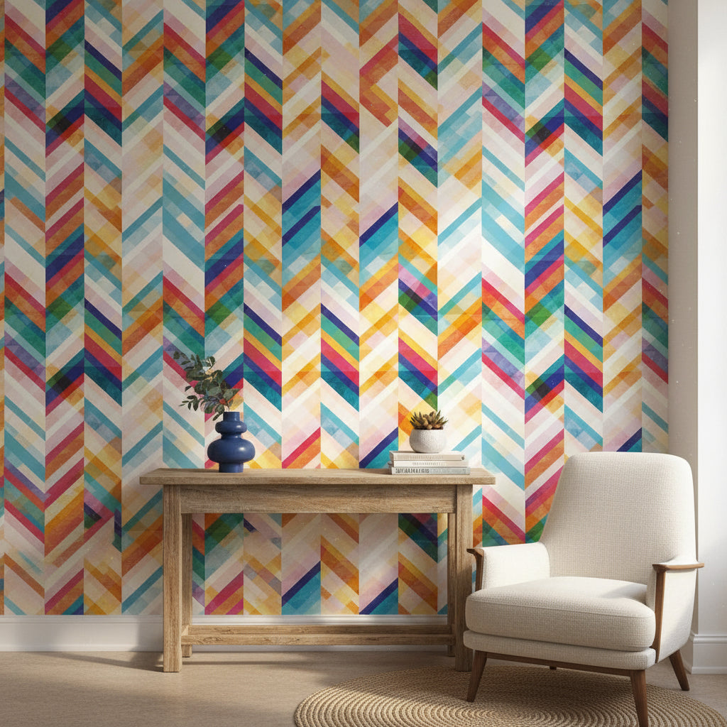Vibrant Multicolor Chevron Geometric Wallpaper