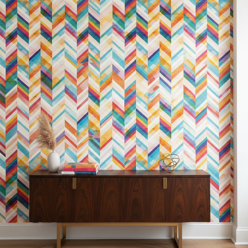 Vibrant Multicolor Chevron Geometric Wallpaper