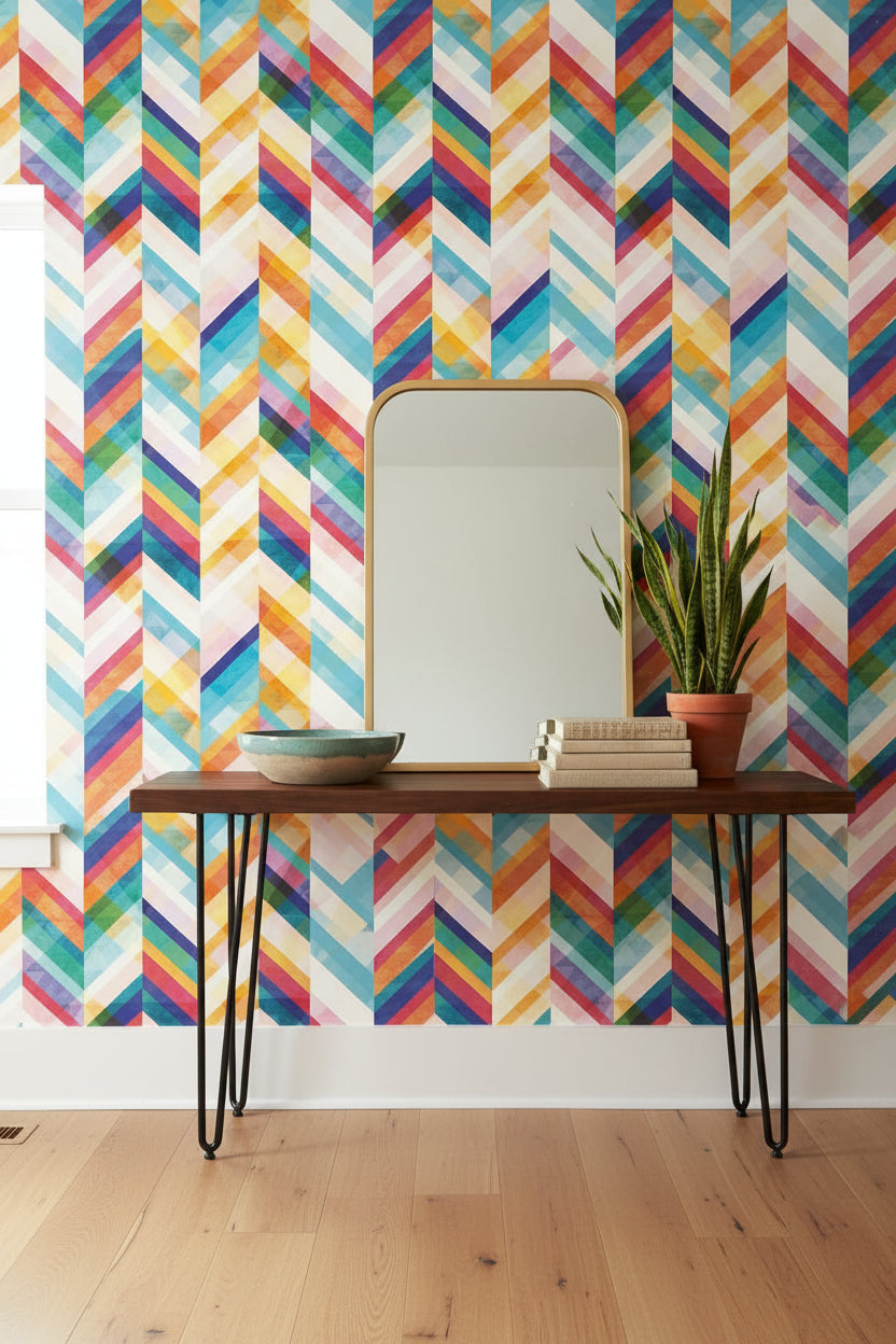 Vibrant Multicolor Chevron Geometric Wallpaper