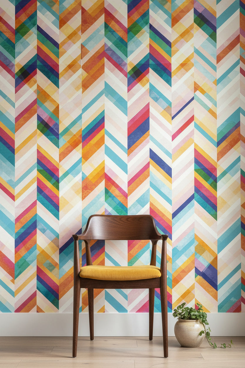 Vibrant Multicolor Chevron Geometric Wallpaper