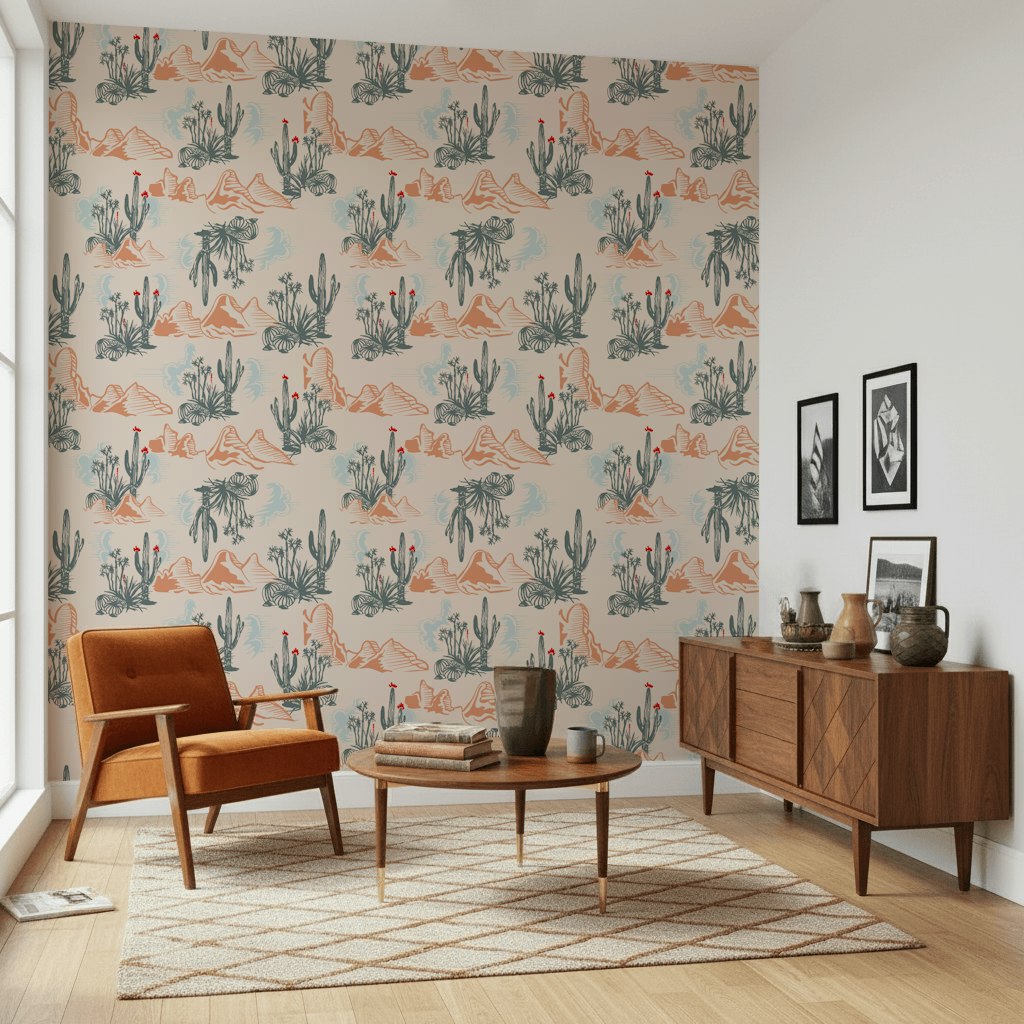 Cream and Terracotta Desert Scene Wallpaper