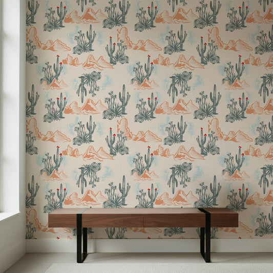 Cream and Terracotta Desert Scene Wallpaper