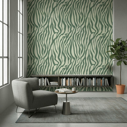Sage Green Abstract Zebra Stripe Wallpaper