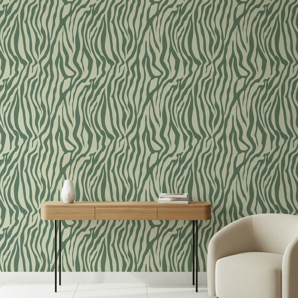 Sage Green Abstract Zebra Stripe Wallpaper