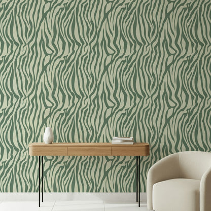 Sage Green Abstract Zebra Stripe Wallpaper