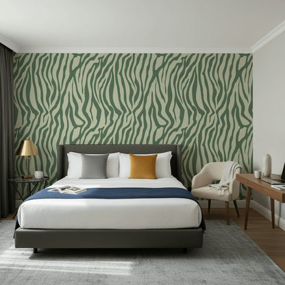 Sage Green Abstract Zebra Stripe Wallpaper