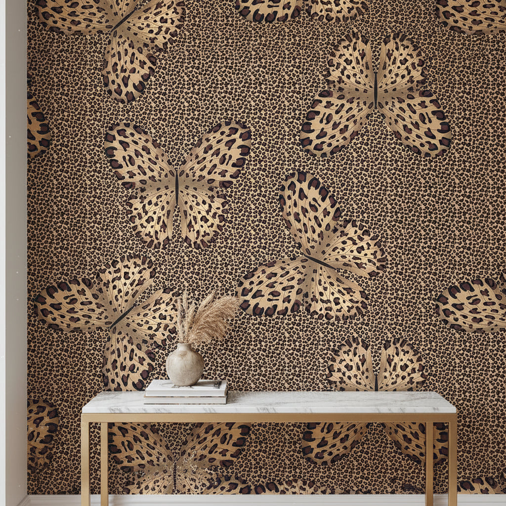 Dark Leopard Print Butterfly Wallpaper