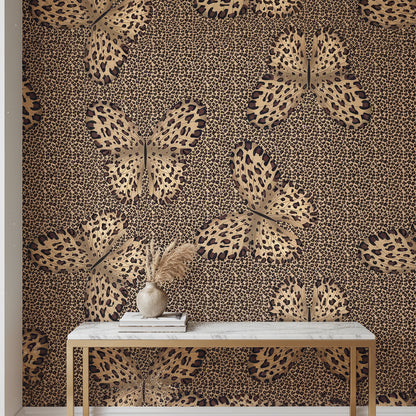 Dark Leopard Print Butterfly Wallpaper