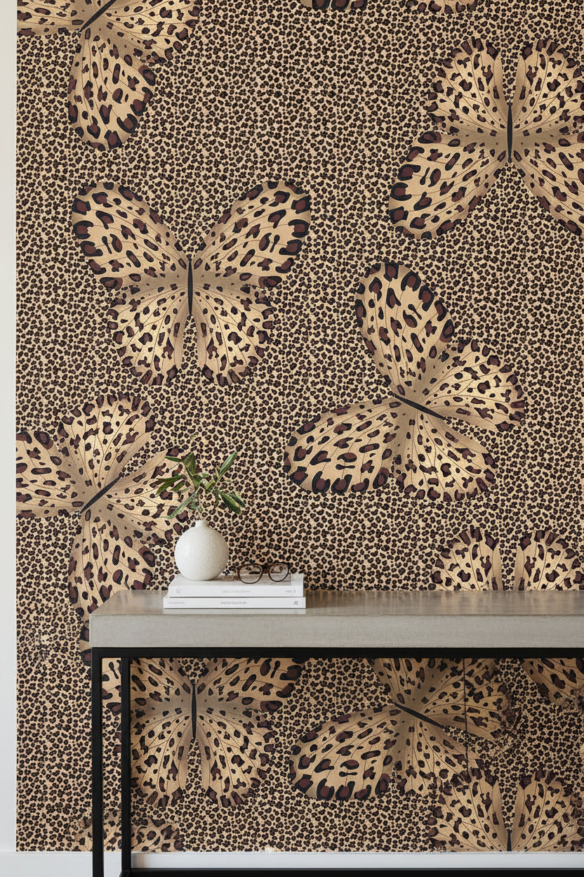 Dark Leopard Print Butterfly Wallpaper