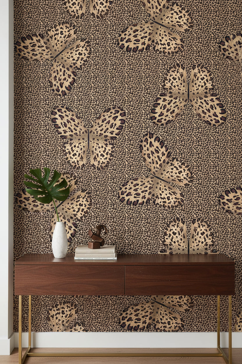 Dark Leopard Print Butterfly Wallpaper