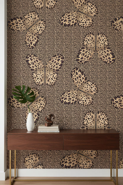 Dark Leopard Print Butterfly Wallpaper
