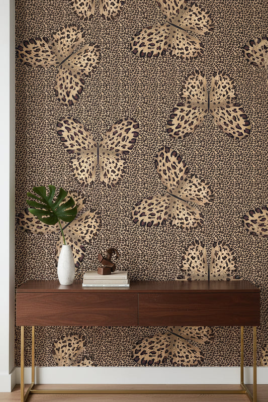 Dark Leopard Print Butterfly Wallpaper
