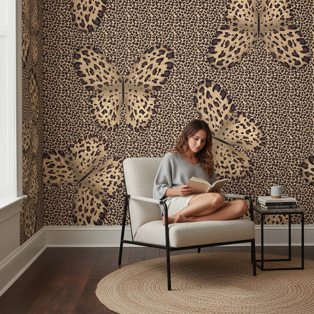 Dark Leopard Print Butterfly Wallpaper