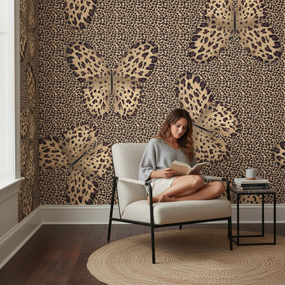 Dark Leopard Print Butterfly Wallpaper