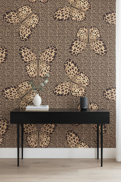 Dark Leopard Print Butterfly Wallpaper