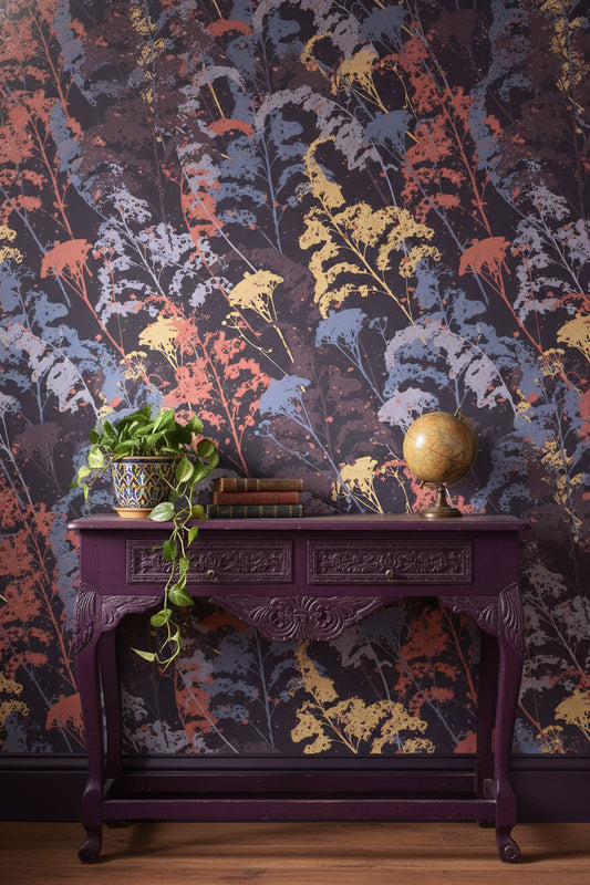 Dark Multicolor Fern Botanical Wallpaper