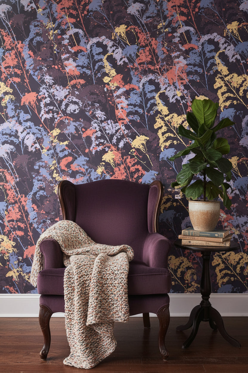 Dark Multicolor Fern Botanical Wallpaper