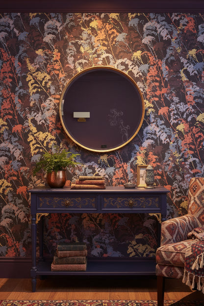 Dark Multicolor Fern Botanical Wallpaper