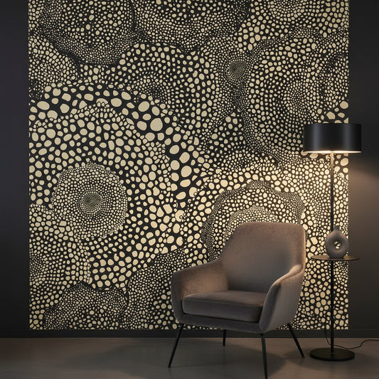 Cream and Black Abstract Dotted Pattern Wallpaper