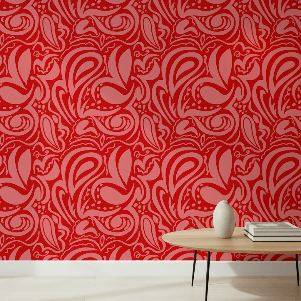 Vibrant Red Abstract Swirl Pattern Wallpaper