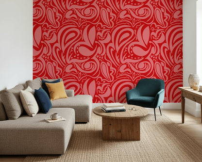 Vibrant Red Abstract Swirl Pattern Wallpaper