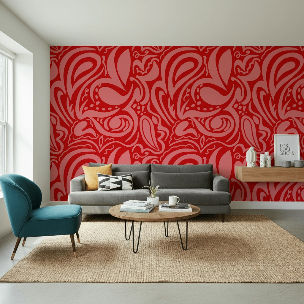 Vibrant Red Abstract Swirl Pattern Wallpaper