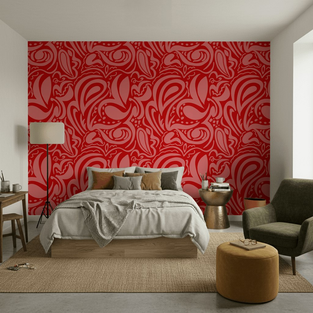 Vibrant Red Abstract Swirl Pattern Wallpaper
