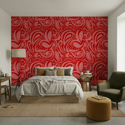 Vibrant Red Abstract Swirl Pattern Wallpaper