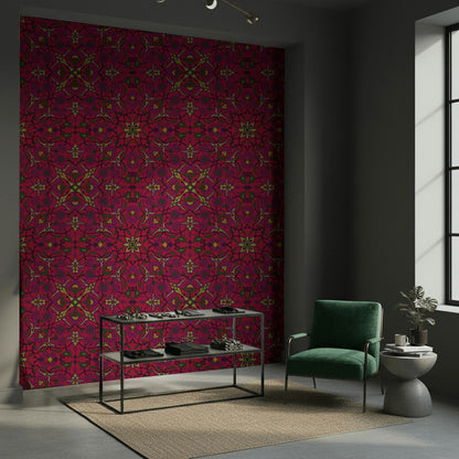 Rich Burgundy Art Deco Floral Wallpaper