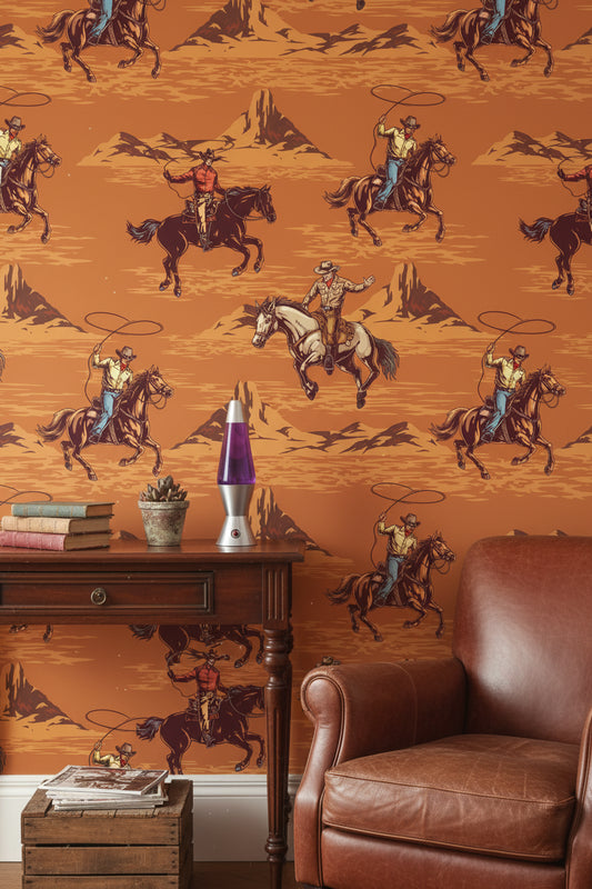 Rustic Western Cowboy Pattern Wallpaper