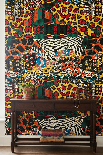 Vibrant Multicolor Bohemian Animal Print Wallpaper