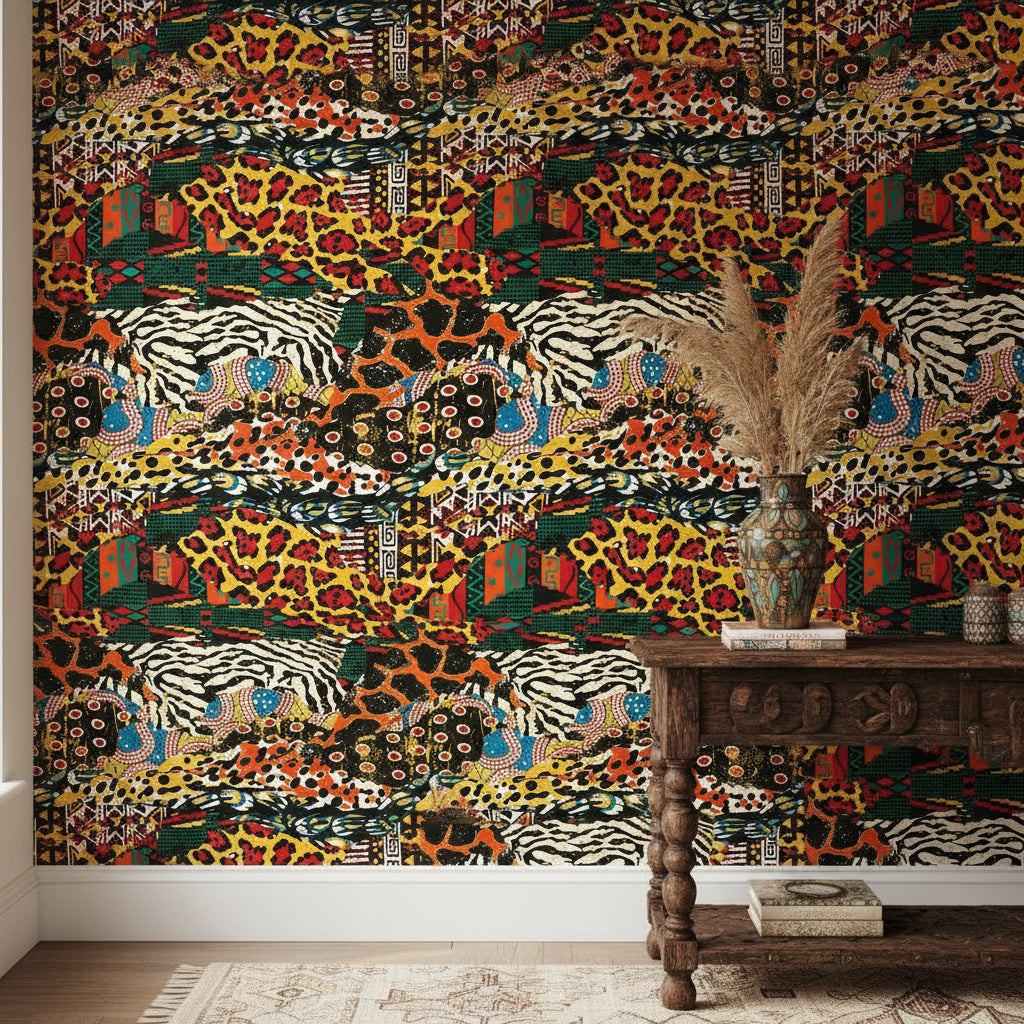 Vibrant Multicolor Bohemian Animal Print Wallpaper