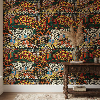 Vibrant Multicolor Bohemian Animal Print Wallpaper