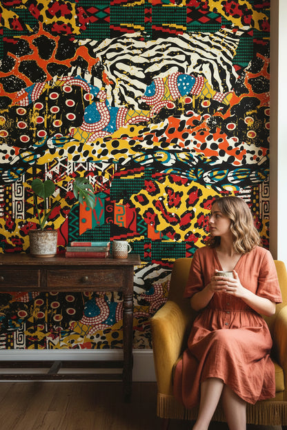 Vibrant Multicolor Bohemian Animal Print Wallpaper