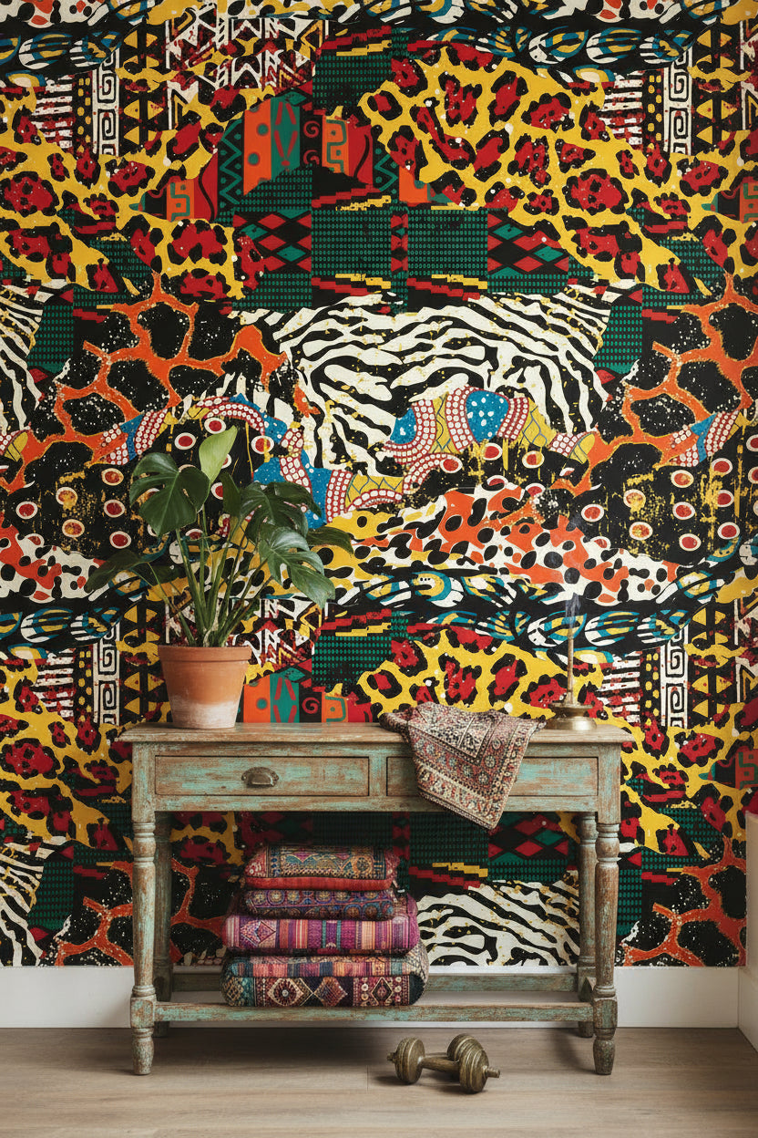 Vibrant Multicolor Bohemian Animal Print Wallpaper