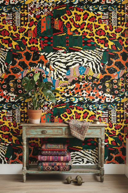 Vibrant Multicolor Bohemian Animal Print Wallpaper